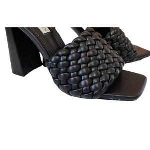 Steve Madden Black Quilted Mule Blocked Heel Slip on Braided Sandal